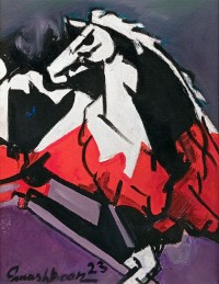 Mashkoor Raza, 12 x 16 Inch, Oil on Canvas, Horse Painting, AC-MR-711